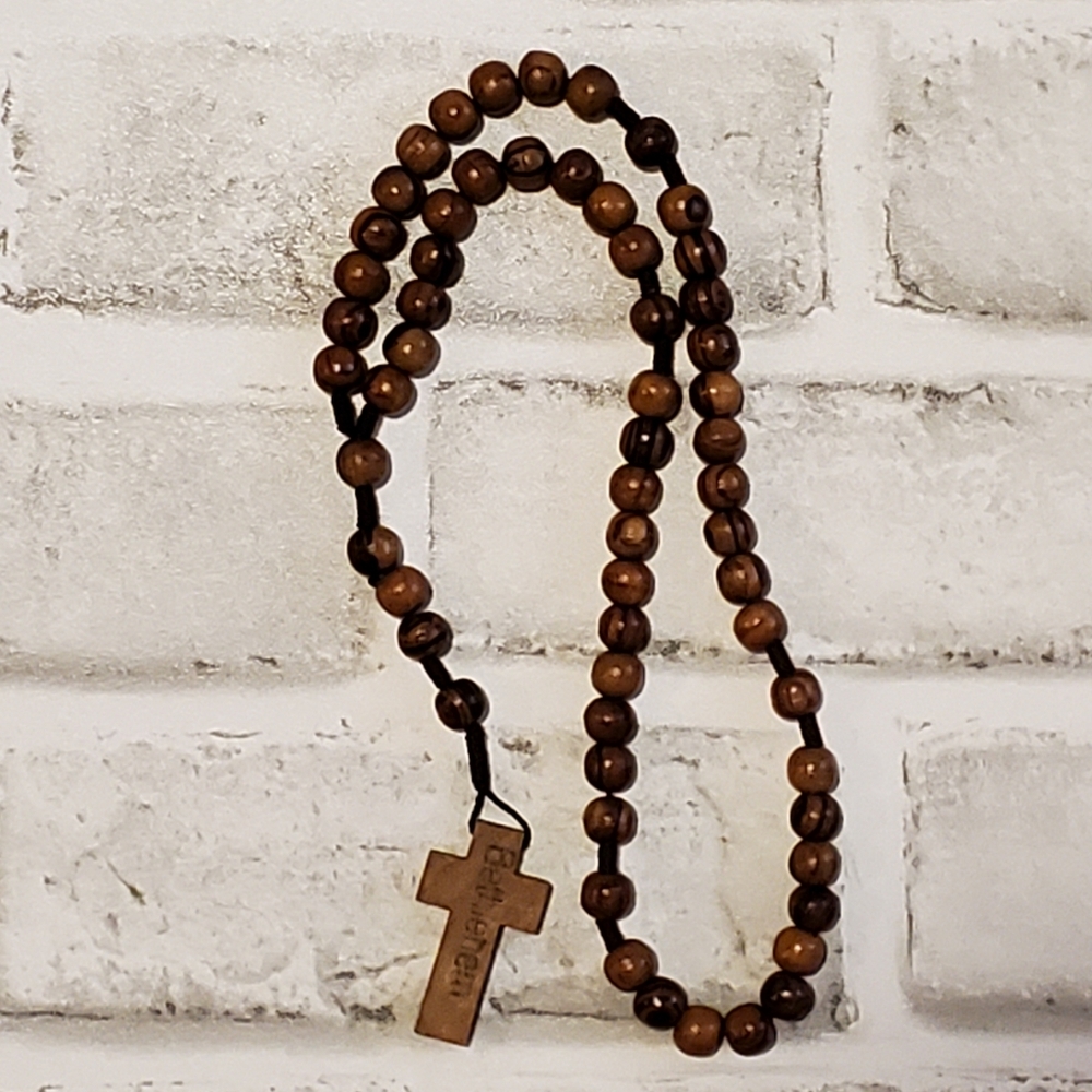 Vintage Bethlehem Rosary with Brown Wooden Beads